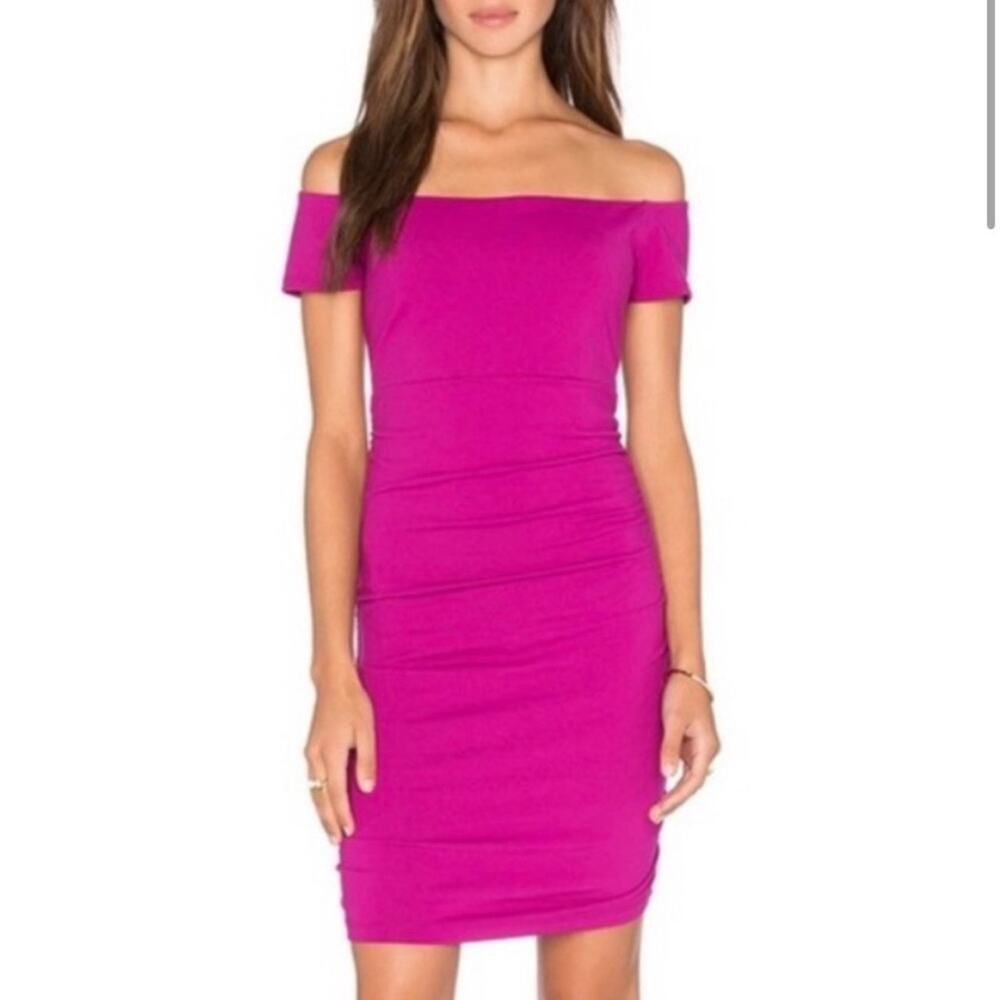 Susana Monaco Jona Magenta Purple Off The Shoulder Bodycon Mini Dress Size XS